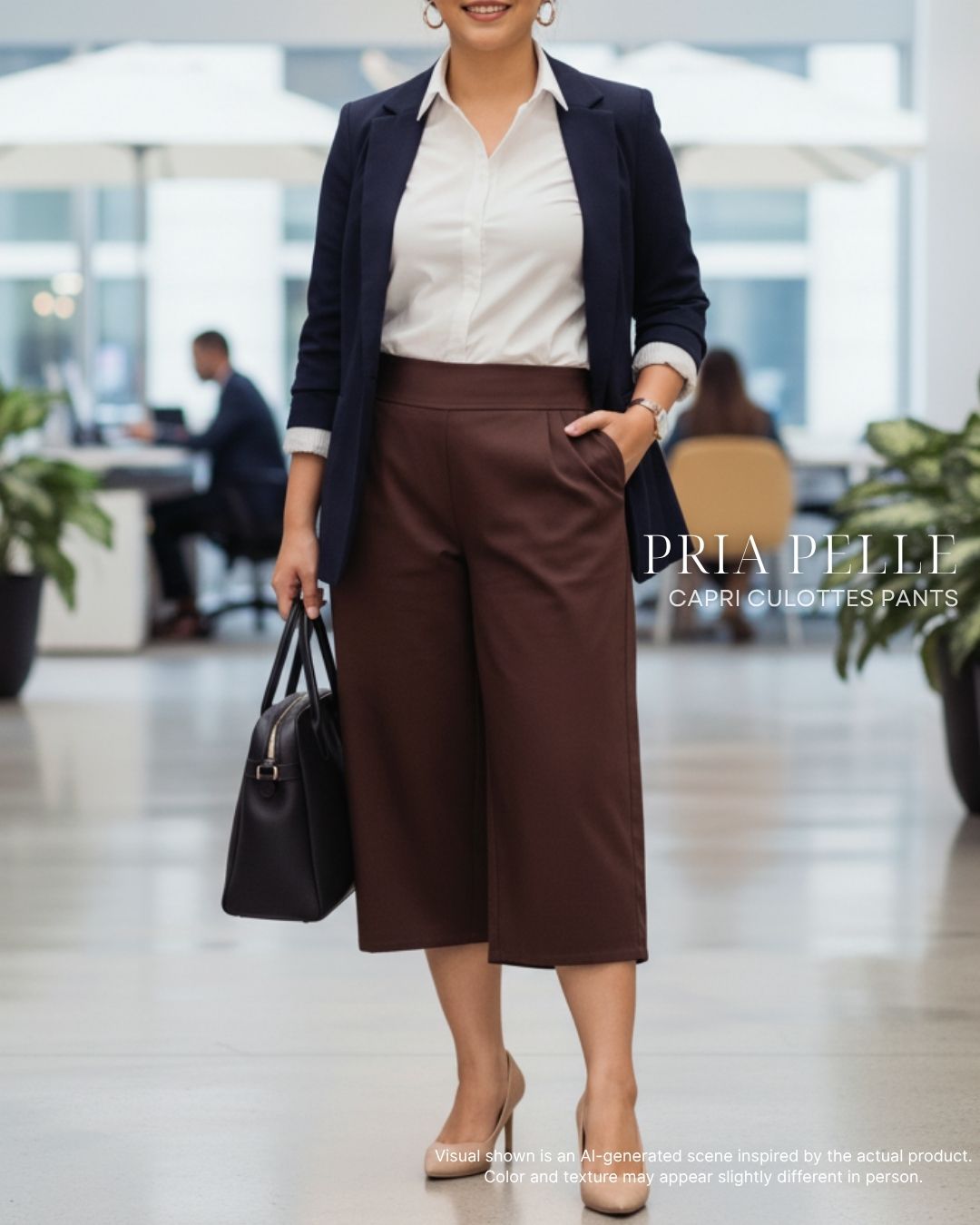 Pria Pelle Capri Culottes Pants | Back garter - Cotton Twill Chocolate Brown