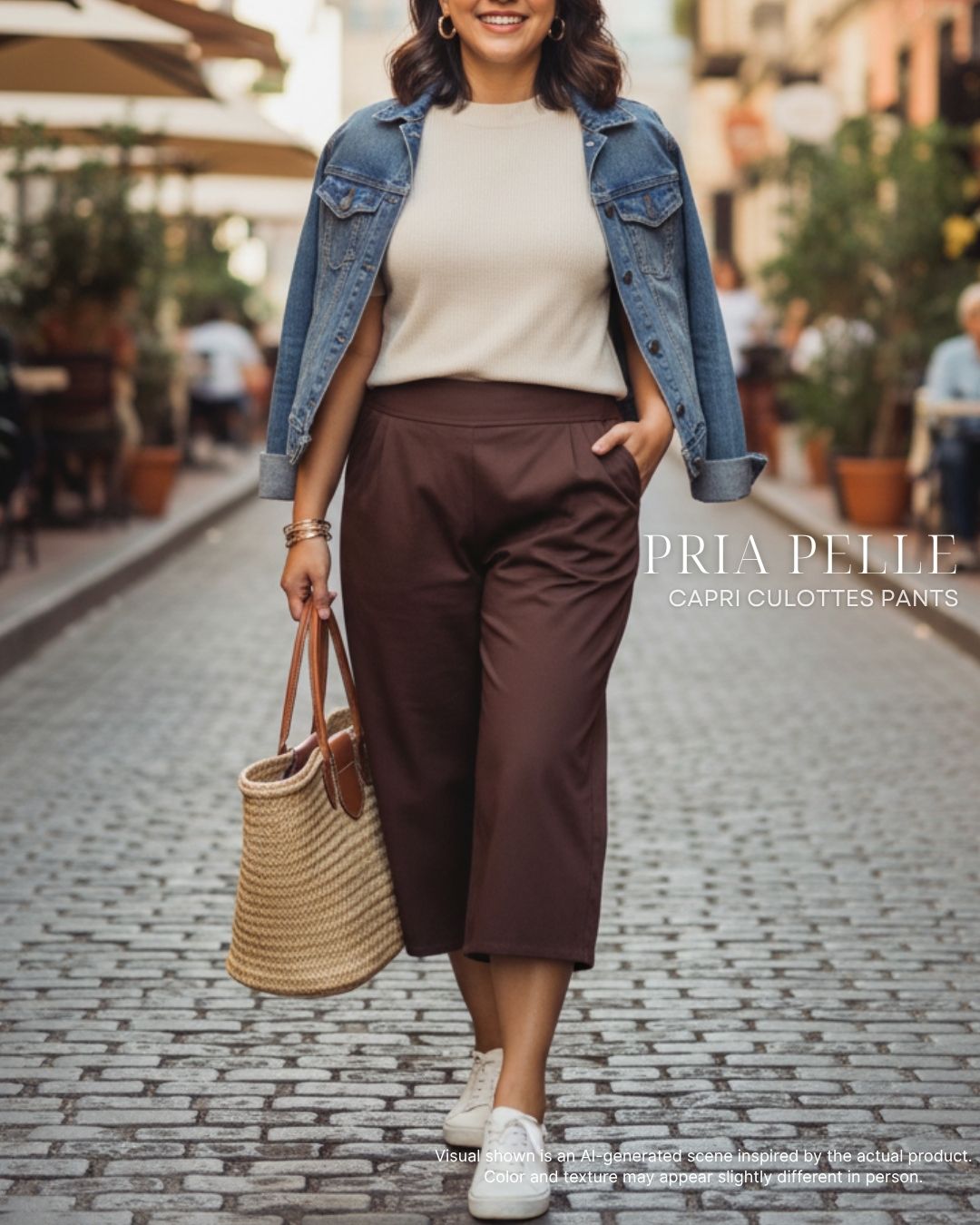 Pria Pelle Capri Culottes Pants | Back garter - Cotton Twill Chocolate Brown