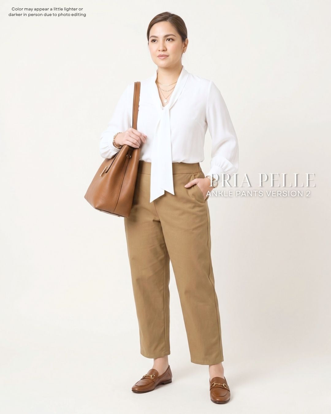 Pria Pelle Ankle Pants Version 2 | Back Garter - Cotton Twill Khaki Brown | Non Stretch