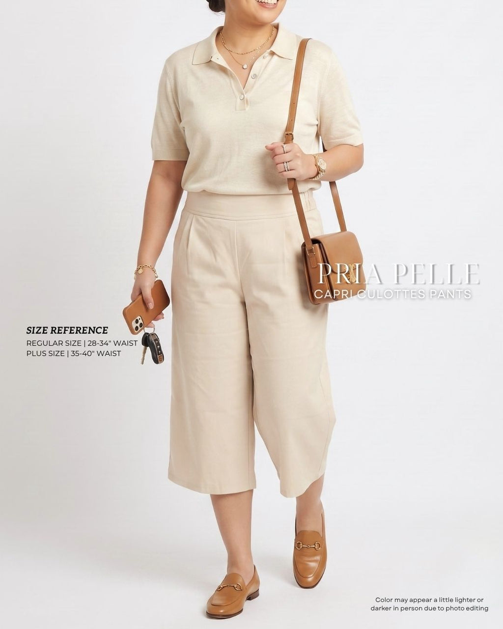 Pria Pelle Capri Culottes Pants | Back garter - Cotton Blend Off White with Stretch