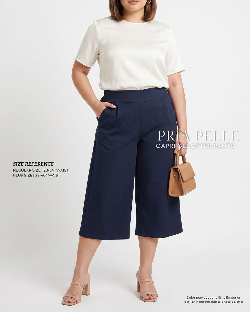 Pria Pelle Capri Culottes Pants | Back garter - Cotton Twill Dark Navy with Stretch