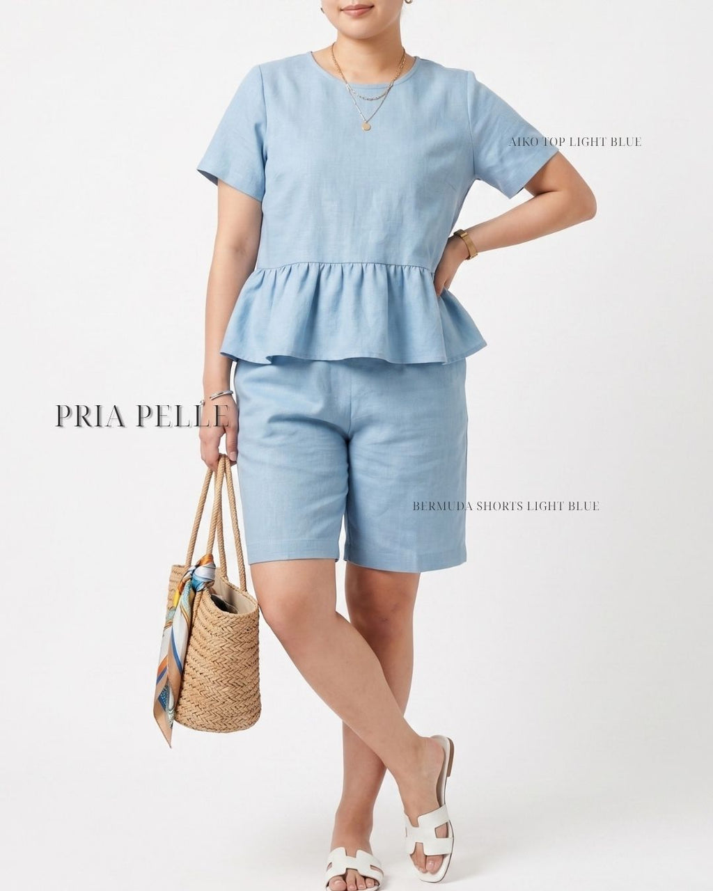 Pria Pelle Bermuda Shorts | Back garter - Denim Blend Light Blue with Stretch