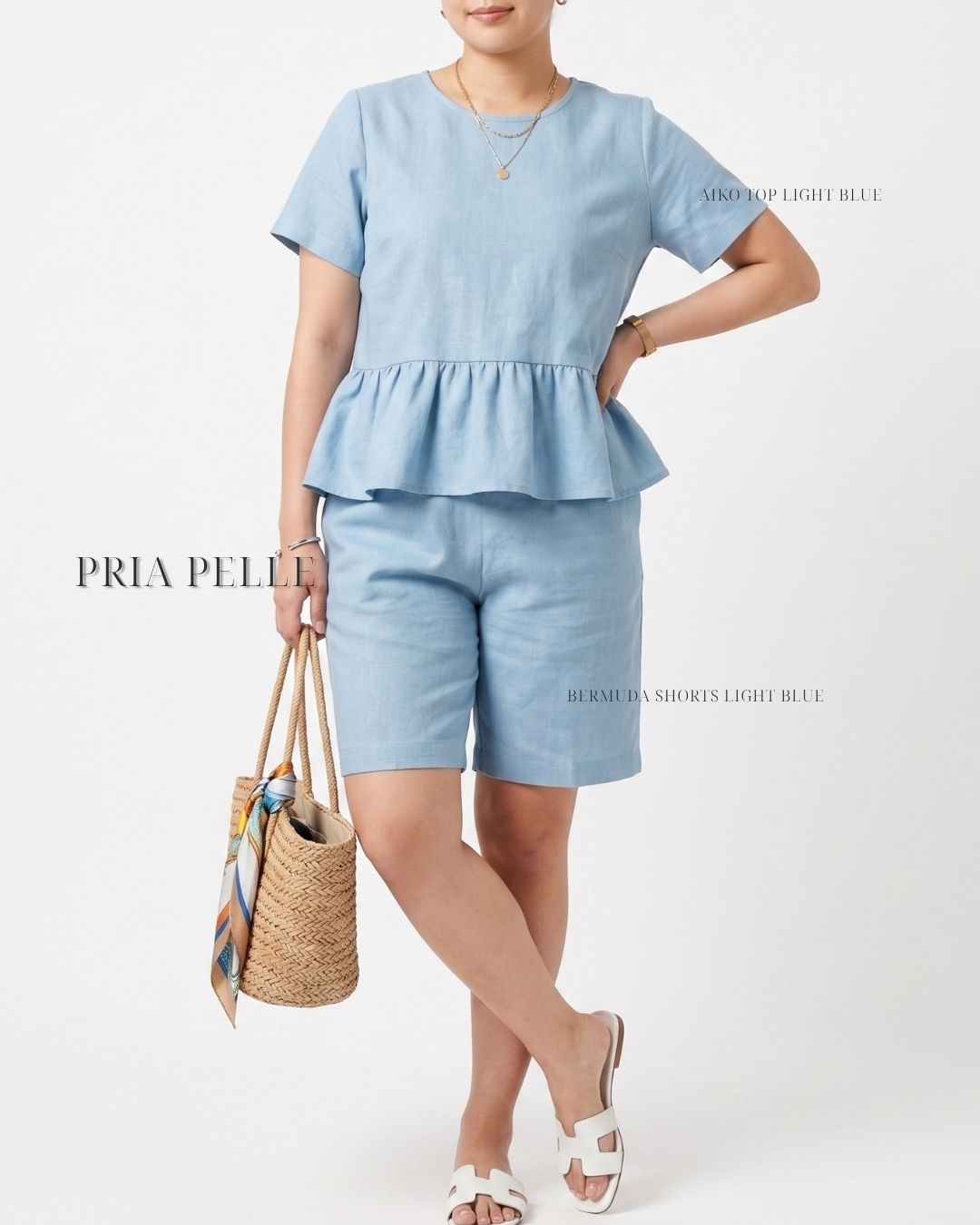 Pria Pelle Bermuda Shorts | Back garter - Denim Blend Light Blue with Stretch