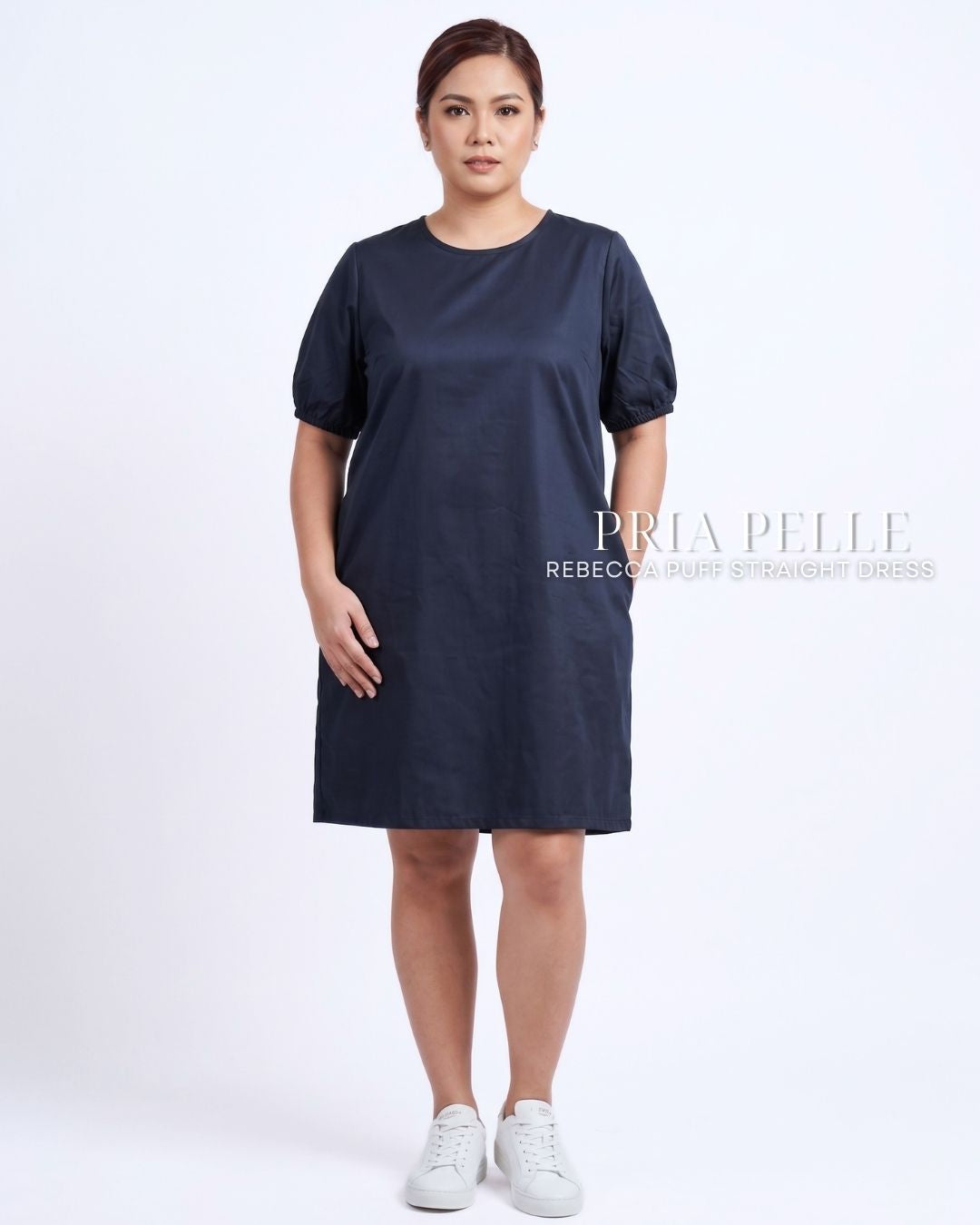 Pria Pelle Rebecca Puff Straight Dress | Cotton Blend Blue Black - Non Stretch