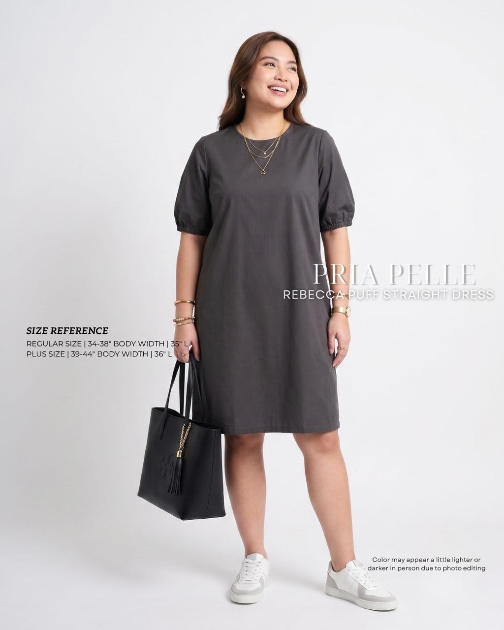 Pria Pelle Rebecca Puff Straight Dress | Cotton Blend Dark Charcoal - Non Stretch