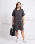 Pria Pelle Rebecca Puff Straight Dress | Cotton Blend Dark Charcoal - Non Stretch
