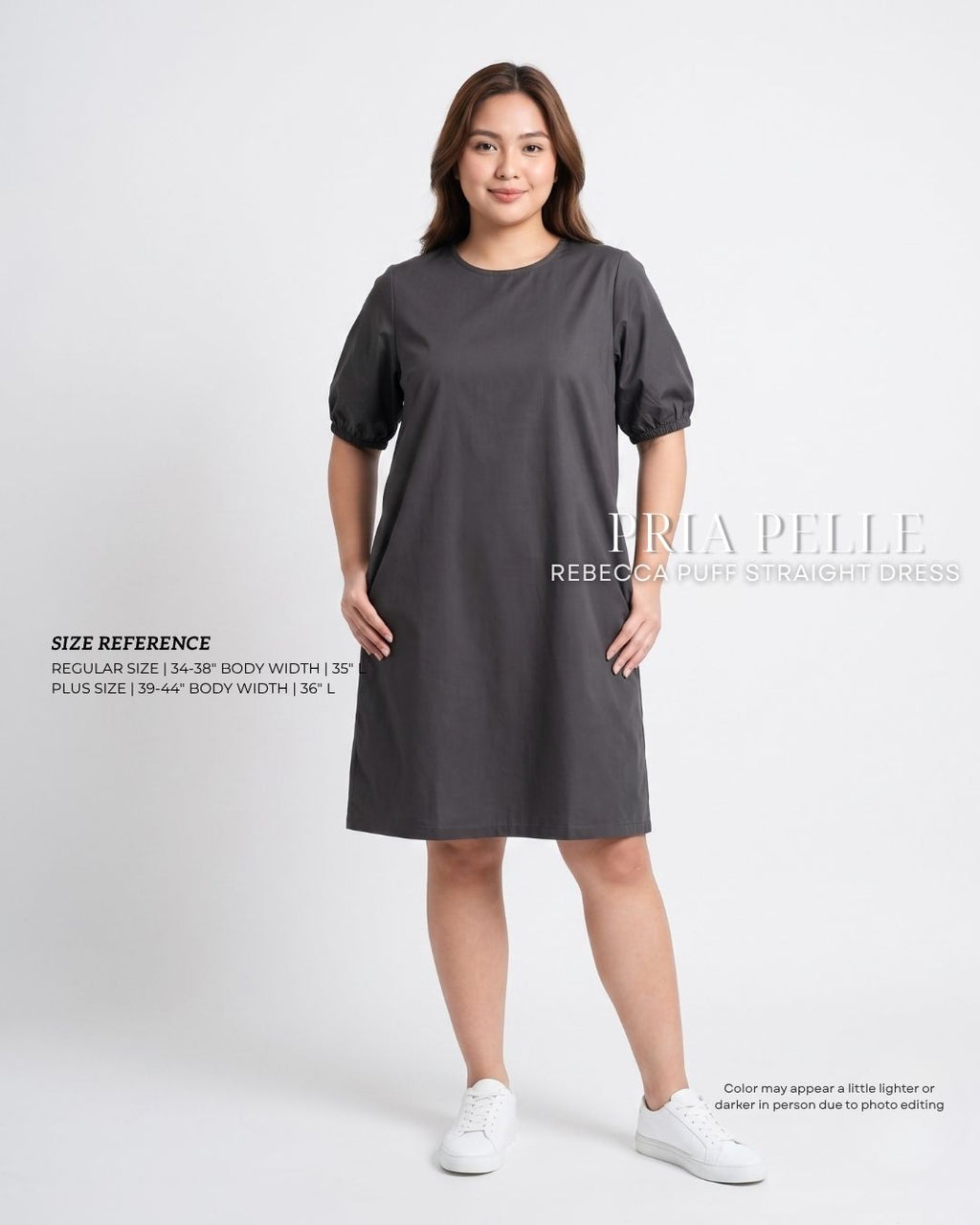 Pria Pelle Rebecca Puff Straight Dress | Cotton Blend Dark Charcoal - Non Stretch