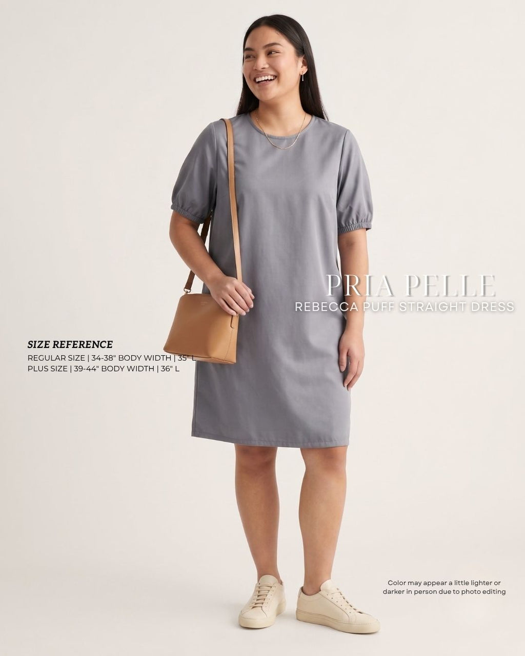 Pria Pelle Rebecca Puff Straight Dress | Cotton Blend Slate Gray - Non Stretch