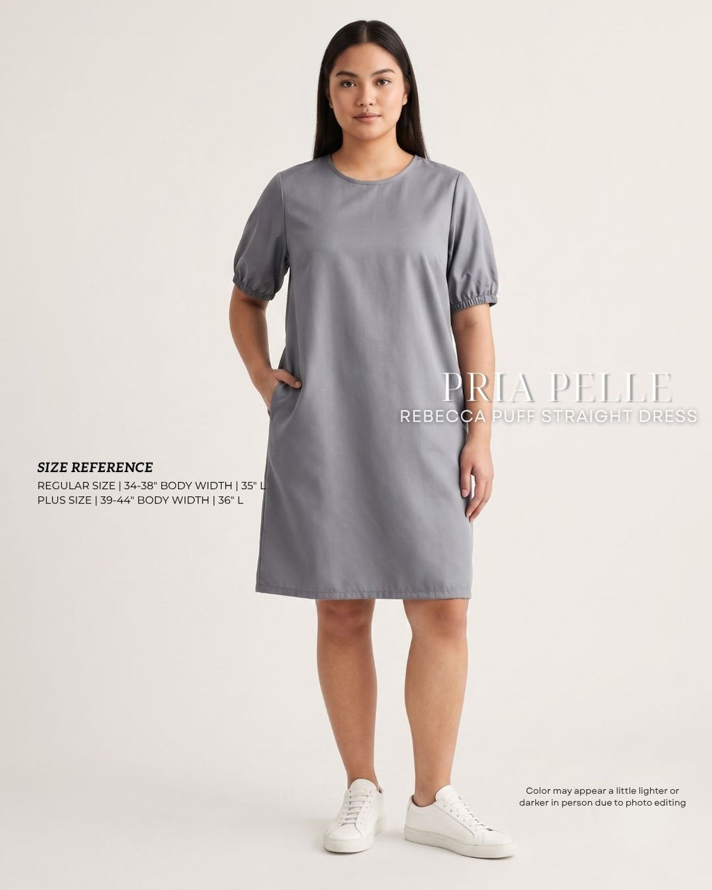 Pria Pelle Rebecca Puff Straight Dress | Cotton Blend Slate Gray - Non Stretch