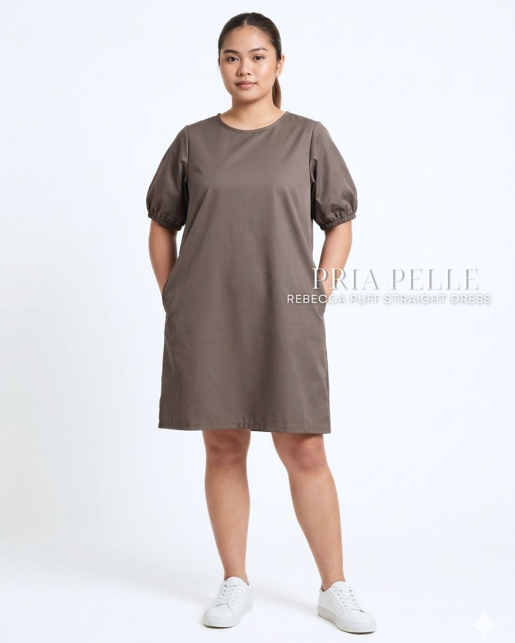 Pria Pelle Rebecca Puff Straight Dress | Cotton Cedar Brown - Non Stretch