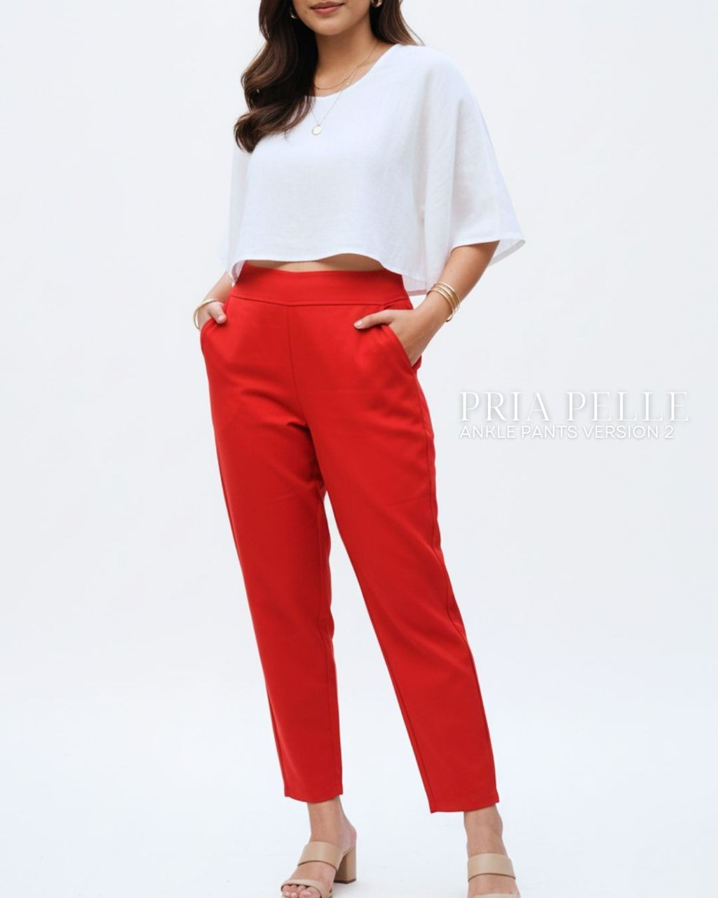 Pria Pelle Ankle Pants Version 2 | Back Garter - Cotton Twill Red Orange