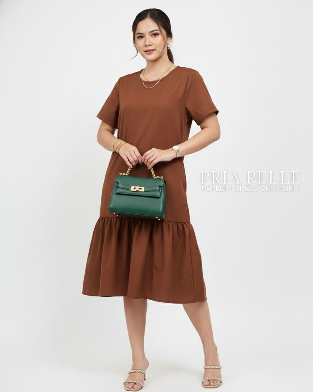 Pria Pelle Peplum Dress Version 1 | Cotton Blend Rust - Non Stretch