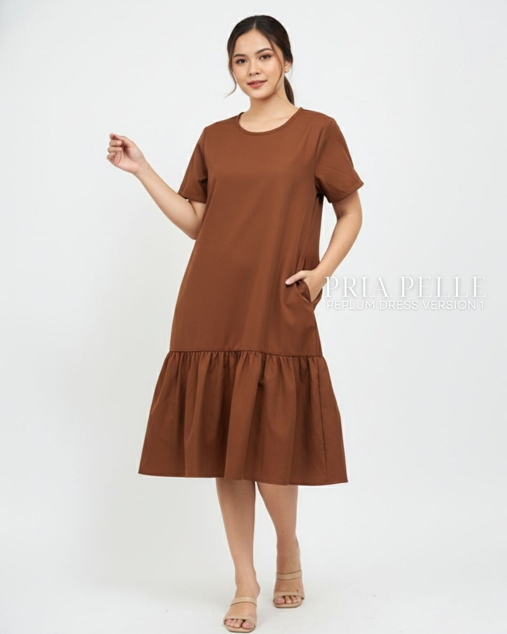 Pria Pelle Peplum Dress Version 1 | Cotton Blend Rust - Non Stretch