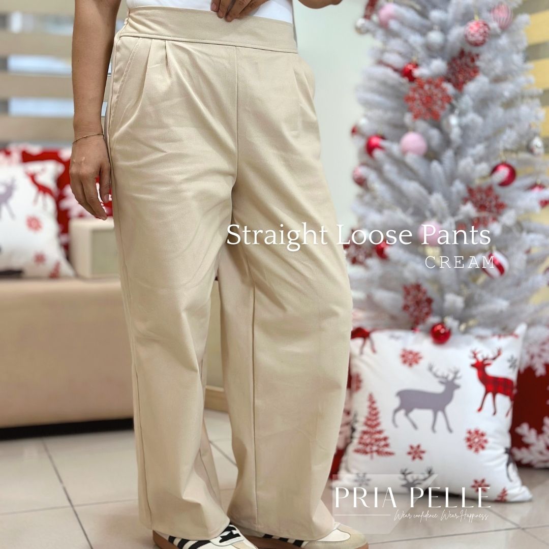 Pria Pelle Women's Straight Pleated Loose Pants Cream | Non-Stretch