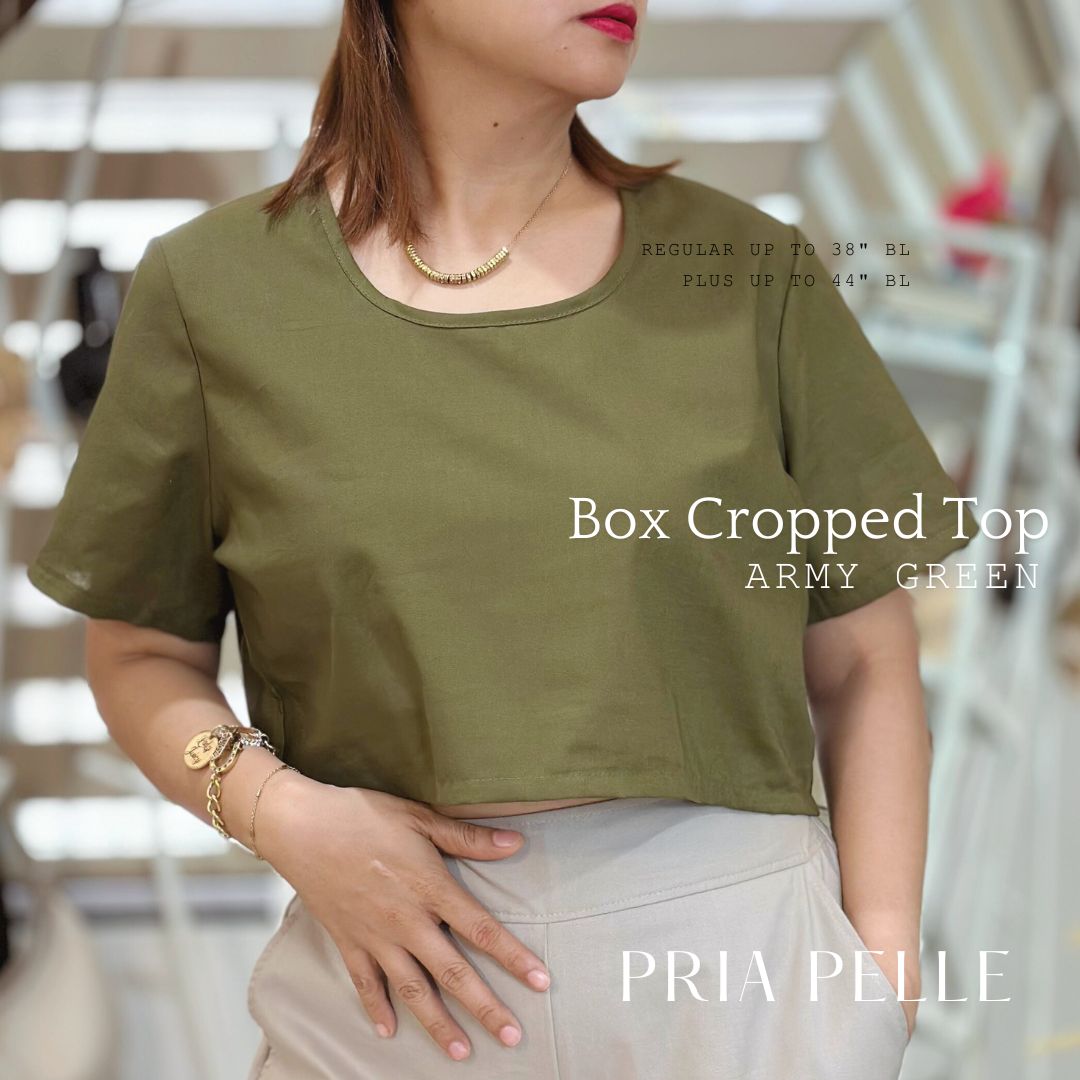 Pria Pelle Women's Cropped square top - Army Green - Premium Cotton Blend Fabric - Non Stretch -