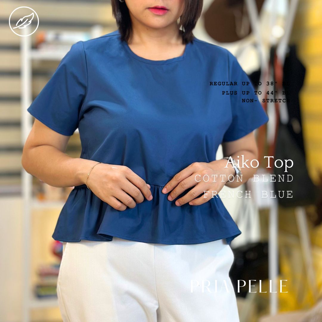 Pria Pelle Women's Aiko top -  Cotton Blend French Blue - Non Stretch - Regular and Plus Size