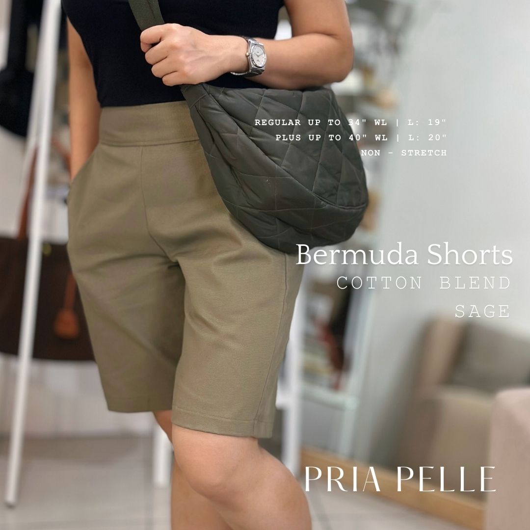 Pria Pelle Bermuda Shorts - Cotton Blend Sage | Regular & Plus Sizes | Non-Stretch