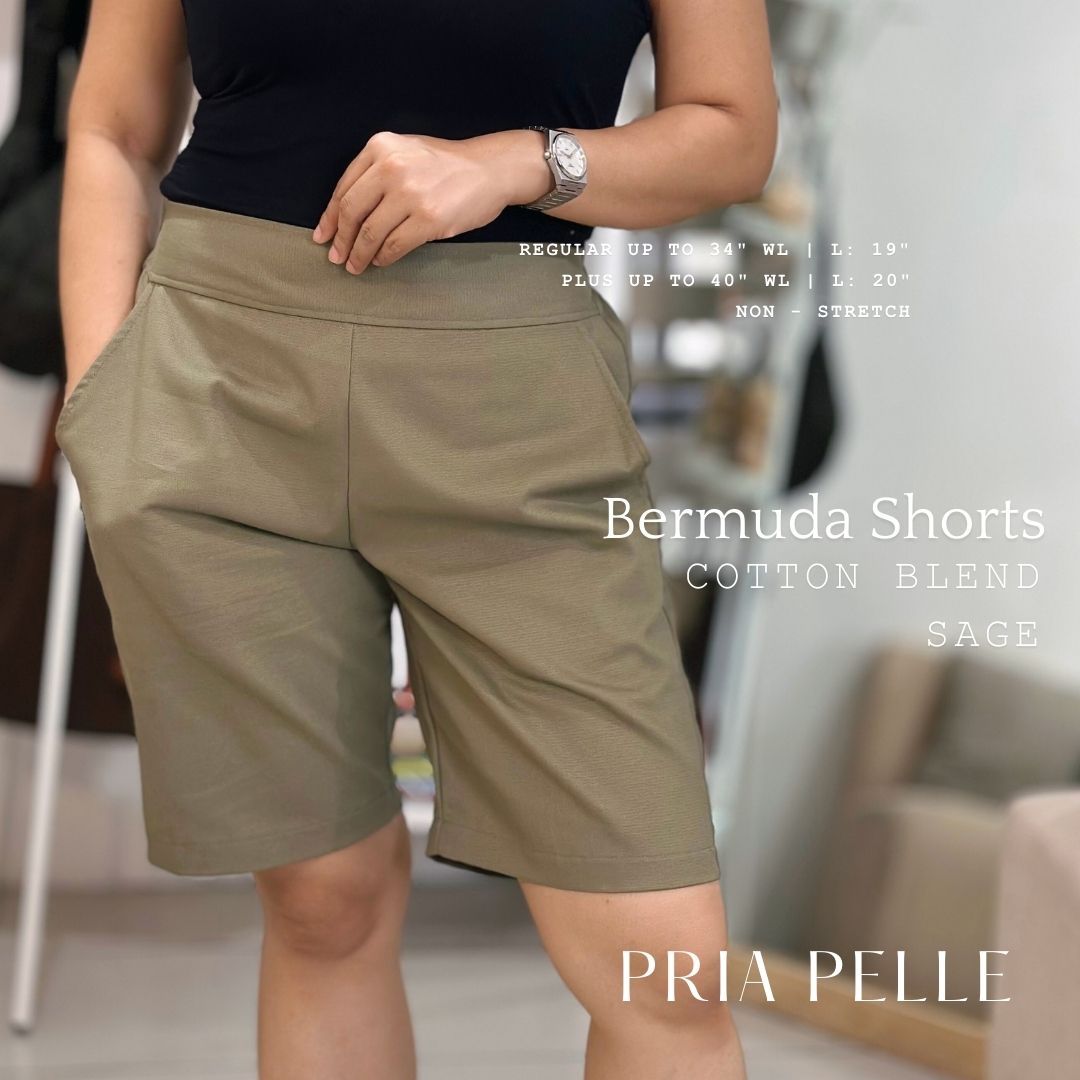 Pria Pelle Bermuda Shorts - Cotton Blend Sage | Regular & Plus Sizes | Non-Stretch