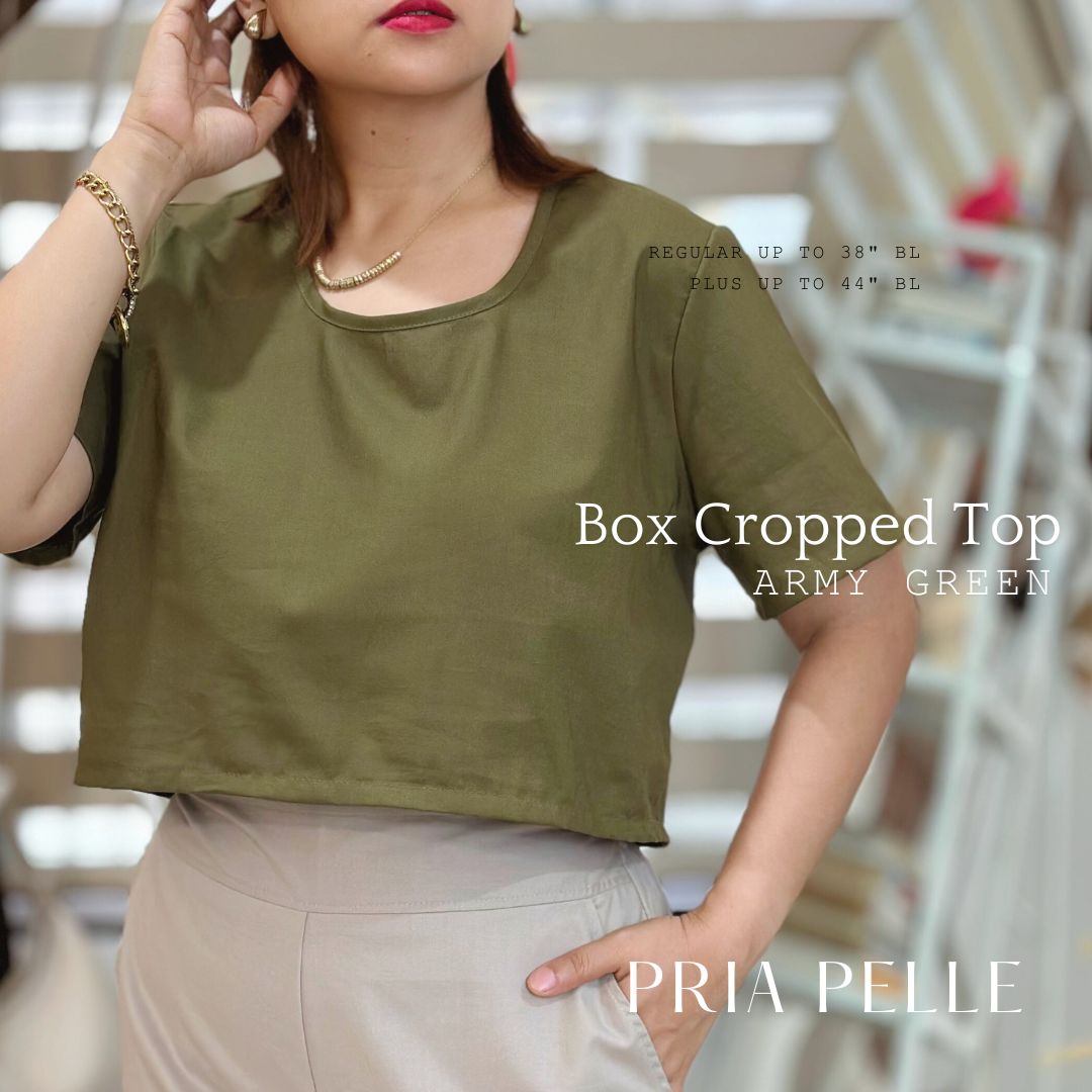 Pria Pelle Women's Cropped square top - Army Green - Premium Cotton Blend Fabric - Non Stretch -