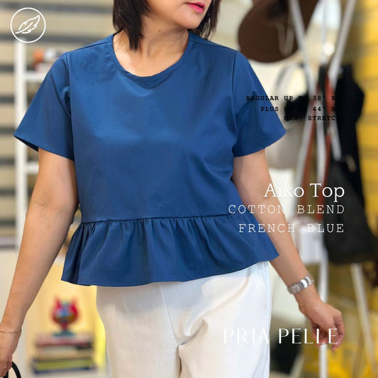 Pria Pelle Women's Aiko top -  Cotton Blend French Blue - Non Stretch - Regular and Plus Size
