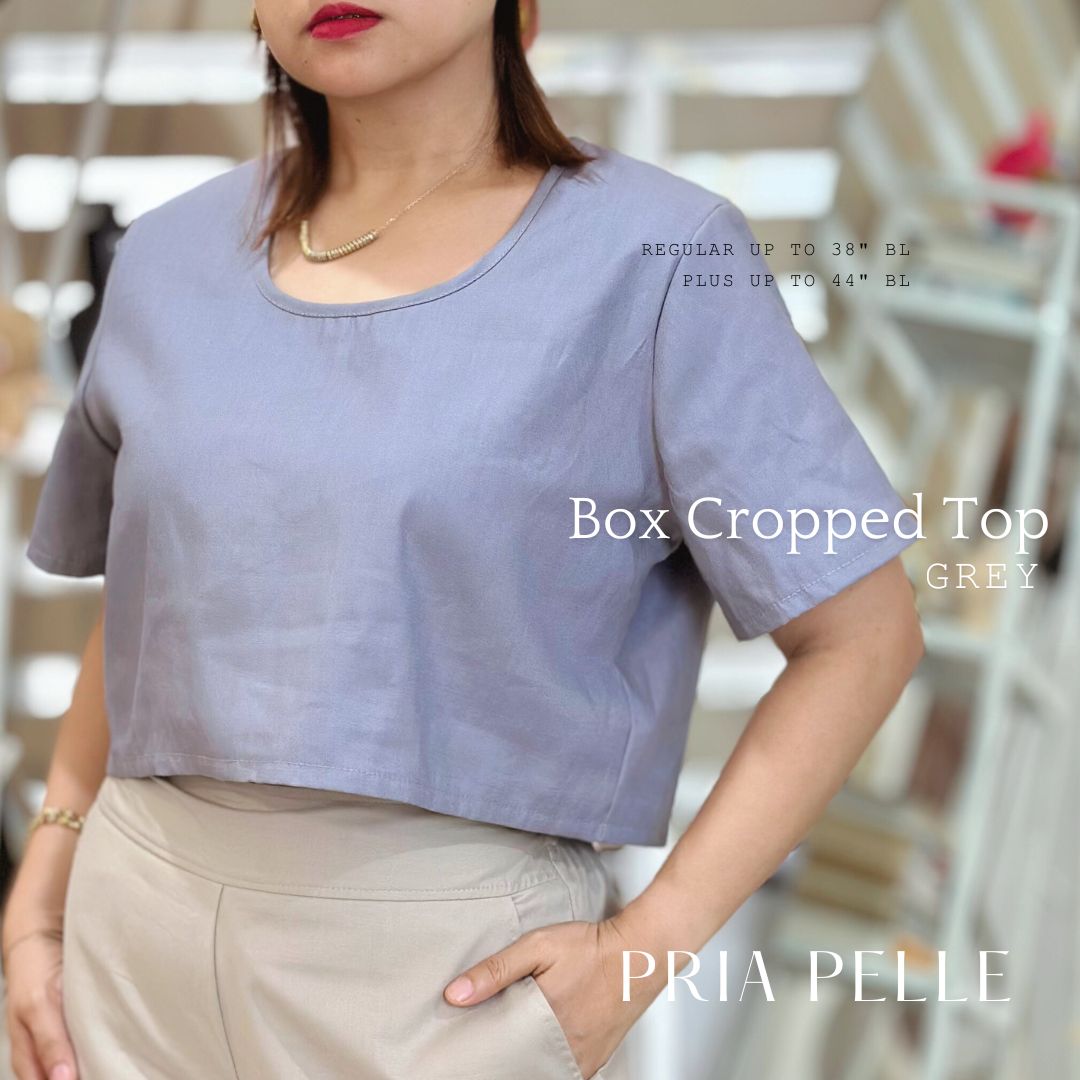 Pria Pelle Women's Cropped square top -  Linen Blend Grey - Premium Cotton Blend Fabric - Non Stretch -