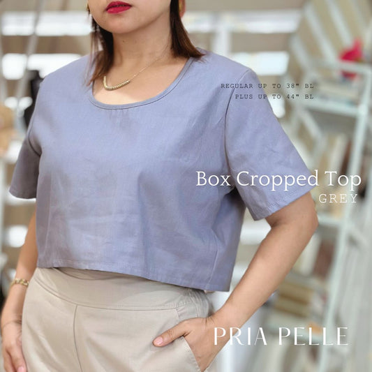 Pria Pelle Women's Cropped square top -  Linen Blend Grey - Premium Cotton Blend Fabric - Non Stretch -