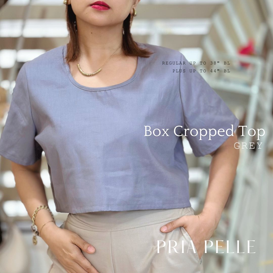 Pria Pelle Women's Cropped square top -  Linen Blend Grey - Premium Cotton Blend Fabric - Non Stretch -