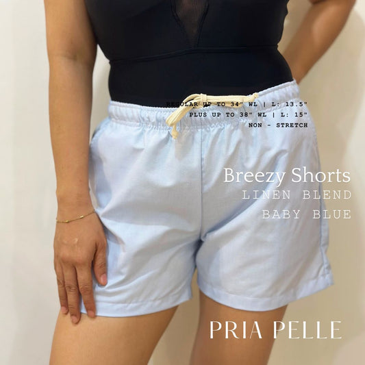 Pria Pelle Easy Breezy Shorts - Premium Linen Blend Baby Blue | Regular & Plus Sizes | Non-Stretch