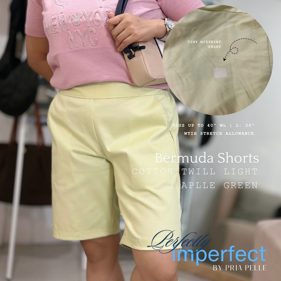 Pria Pelle Bermuda Shorts - Cotton Twill Light Apple Green | Regular & Plus Sizes | Non-Stretch