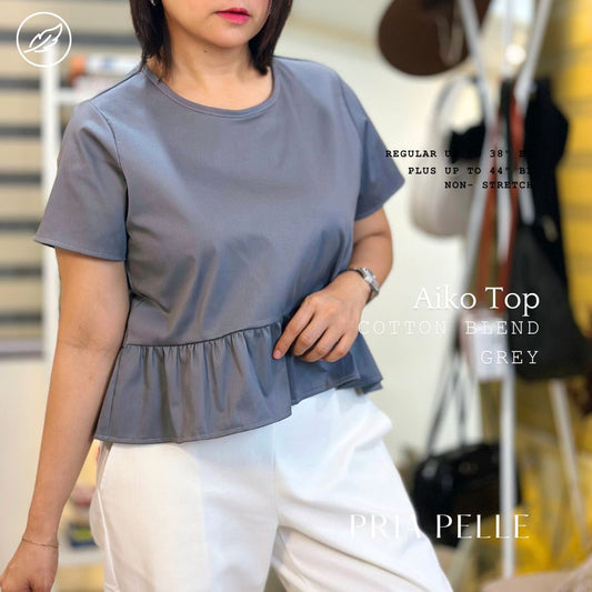 Pria Pelle Women's Aiko top -  Cotton Blend Grey - Non Stretch - Regular and Plus Size