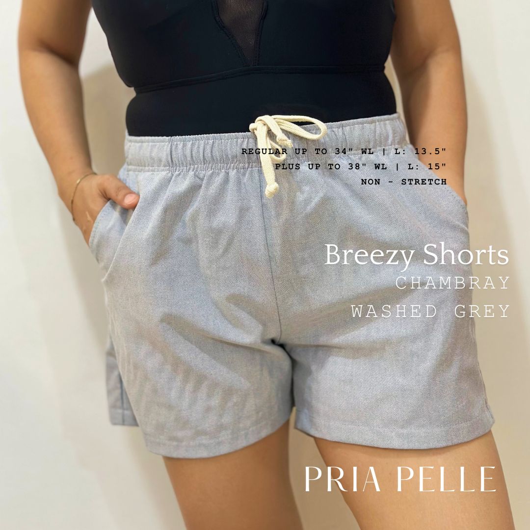 Pria Pelle Easy Breezy Shorts - Premium Chambray Washed Grey | Regular & Plus Sizes | Non-Stretch