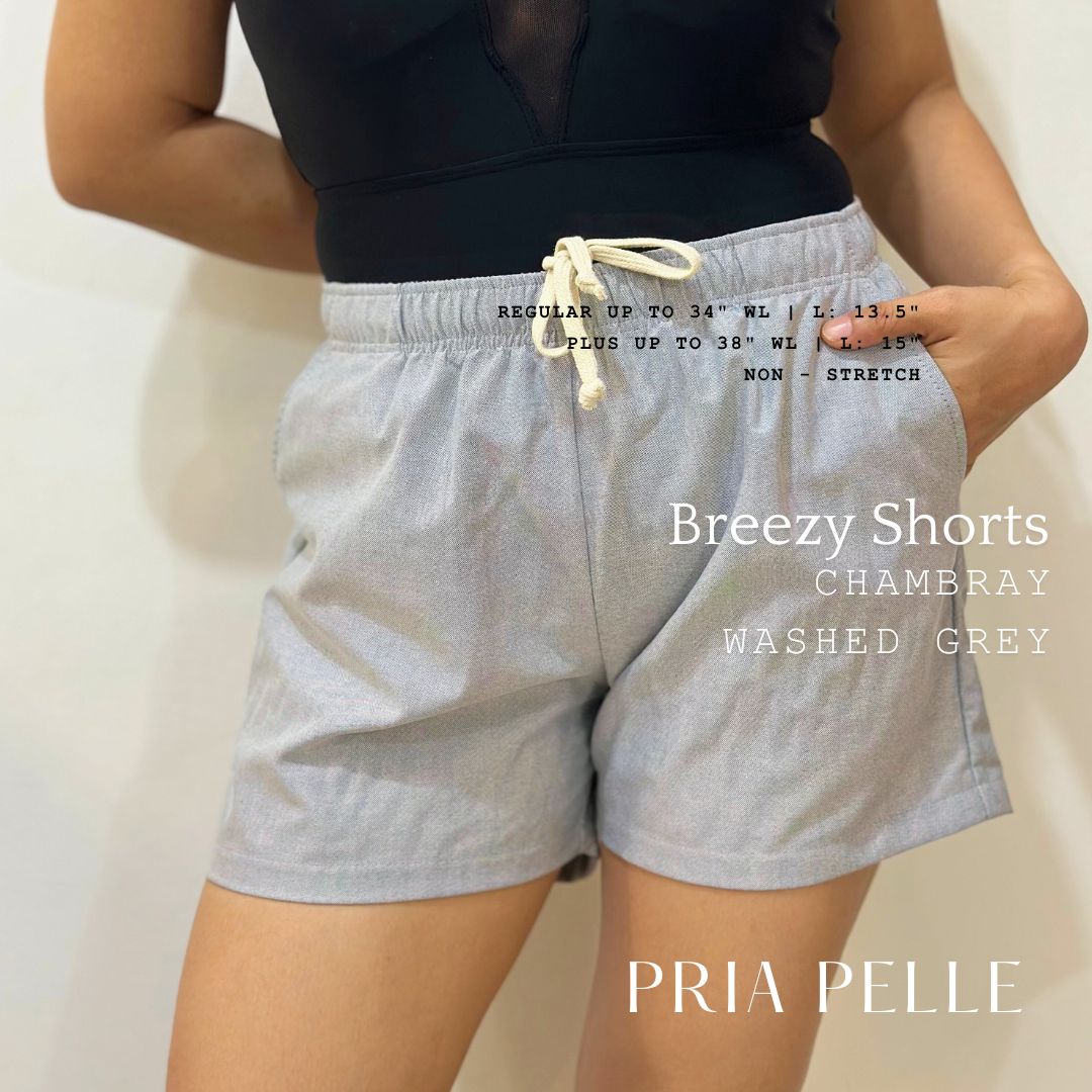 Pria Pelle Easy Breezy Shorts - Premium Chambray Washed Grey | Regular & Plus Sizes | Non-Stretch