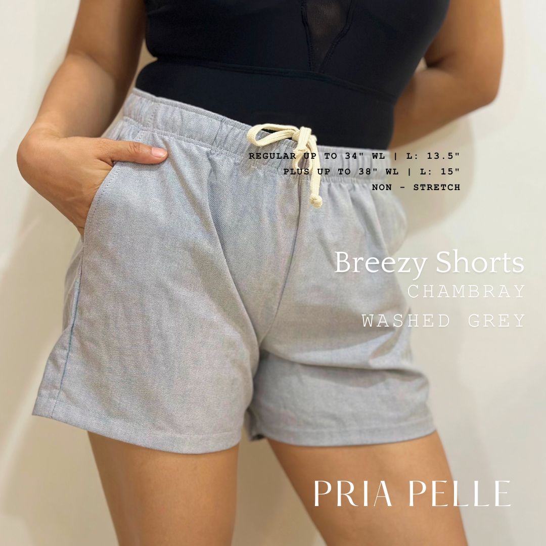 Pria Pelle Easy Breezy Shorts - Premium Chambray Washed Grey | Regular & Plus Sizes | Non-Stretch
