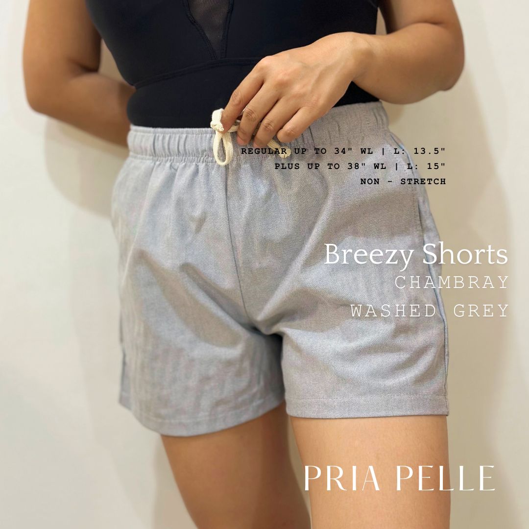 Pria Pelle Easy Breezy Shorts - Premium Chambray Washed Grey | Regular & Plus Sizes | Non-Stretch