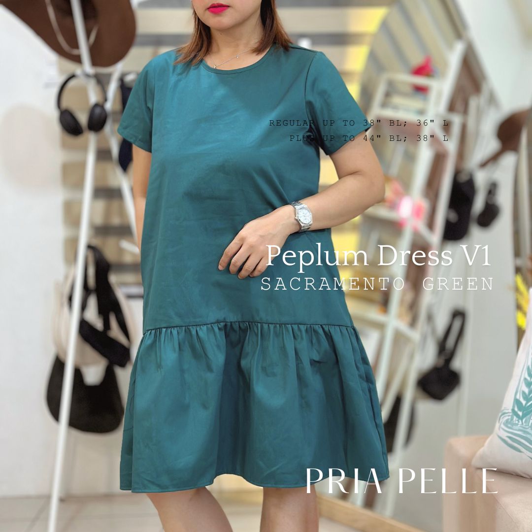 Pria Pelle Peplum Dress V1 - Twill Sacramento Green - Non Stretch -