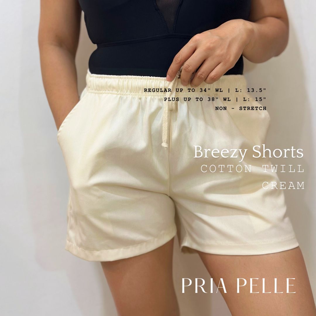 Pria Pelle Easy Breezy Shorts - Premium Cotton Twill Cream | Regular & Plus Sizes | Non-Stretch