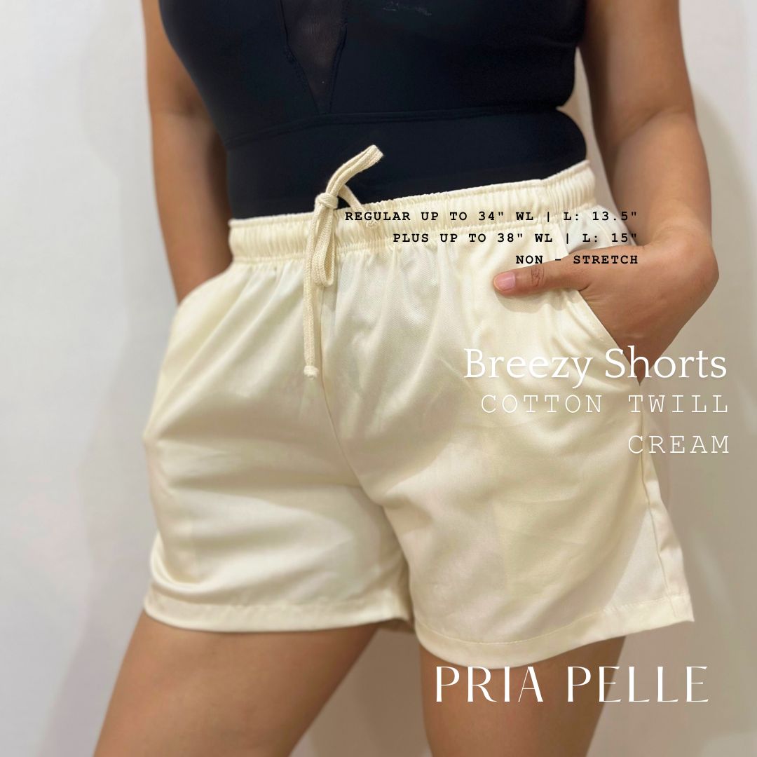 Pria Pelle Easy Breezy Shorts - Premium Cotton Twill Cream | Regular & Plus Sizes | Non-Stretch