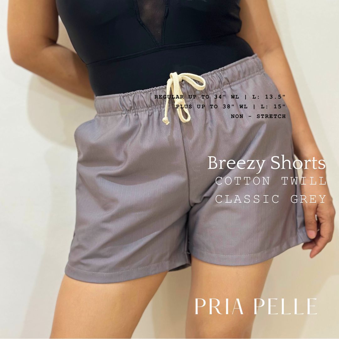 Pria Pelle Easy Breezy Shorts - Premium Cotton Twill Classic Grey | Regular & Plus Sizes | Non-Stretch