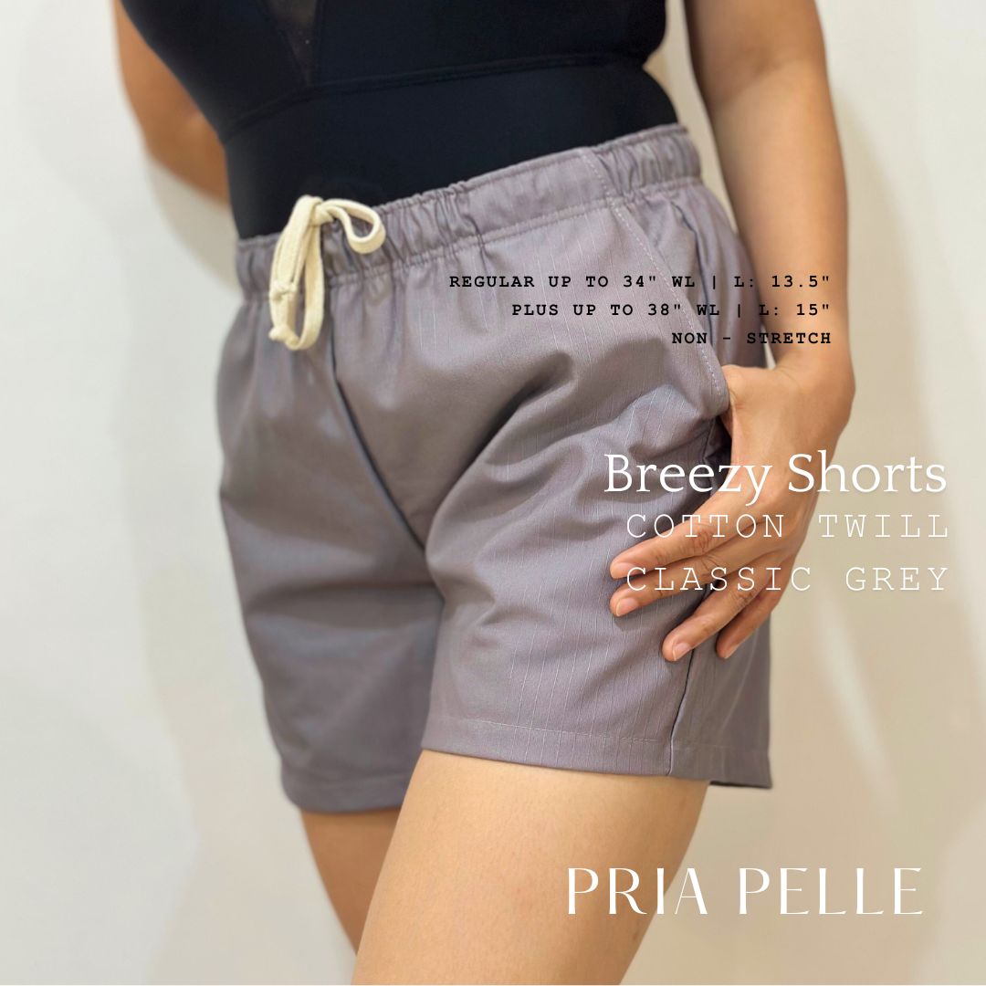 Pria Pelle Easy Breezy Shorts - Premium Cotton Twill Classic Grey | Regular & Plus Sizes | Non-Stretch