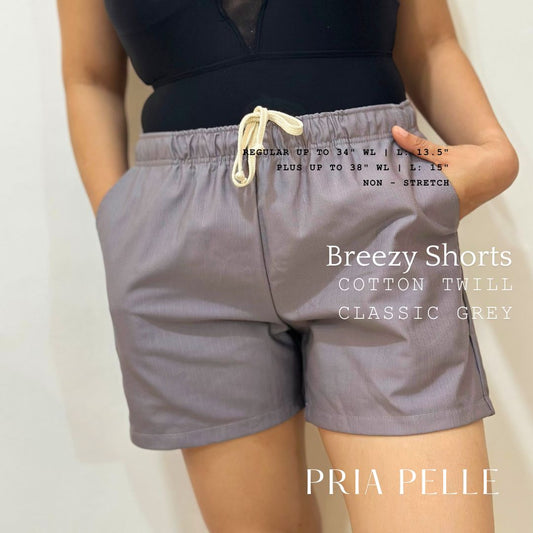 Pria Pelle Easy Breezy Shorts - Premium Cotton Twill Classic Grey | Regular & Plus Sizes | Non-Stretch