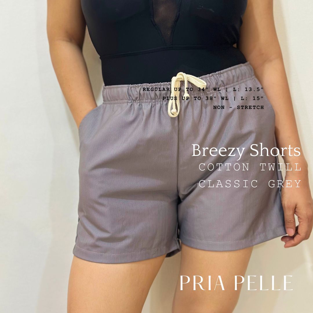 Pria Pelle Easy Breezy Shorts - Premium Cotton Twill Classic Grey | Regular & Plus Sizes | Non-Stretch