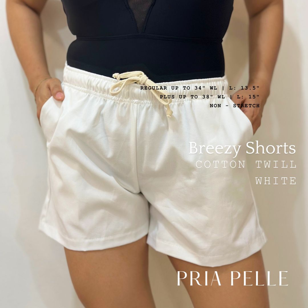Pria Pelle Easy Breezy Shorts - Premium Cotton Twill White | Regular & Plus Sizes | Non-Stretch