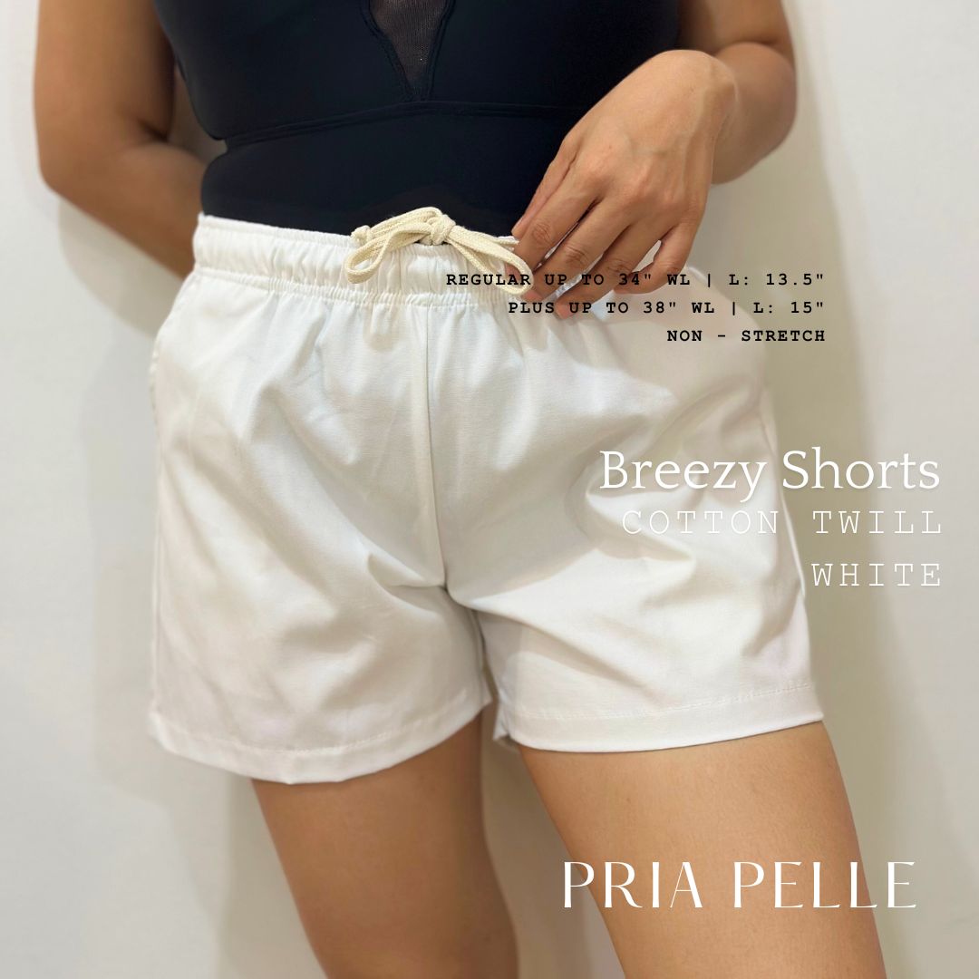 Pria Pelle Easy Breezy Shorts - Premium Cotton Twill White | Regular & Plus Sizes | Non-Stretch