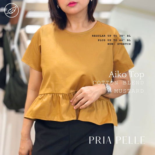 Pria Pelle Women's Aiko top -  Cotton Blend Mustard - Non Stretch - Regular and Plus Size