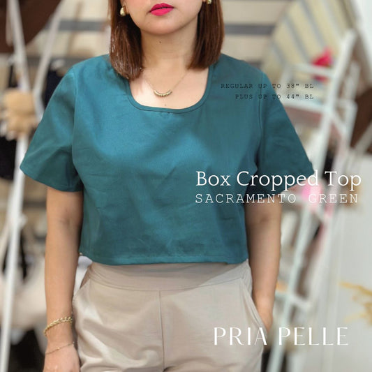 Pria Pelle Women's Cropped square top -  Twill Sacramento Green - Premium Cotton Blend Fabric - Non Stretch -