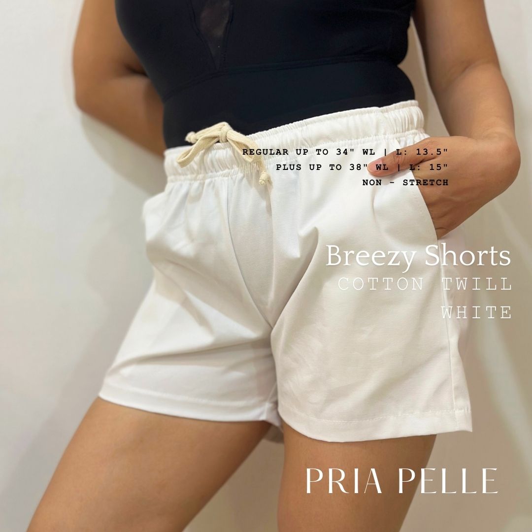 Pria Pelle Easy Breezy Shorts - Premium Cotton Twill White | Regular & Plus Sizes | Non-Stretch