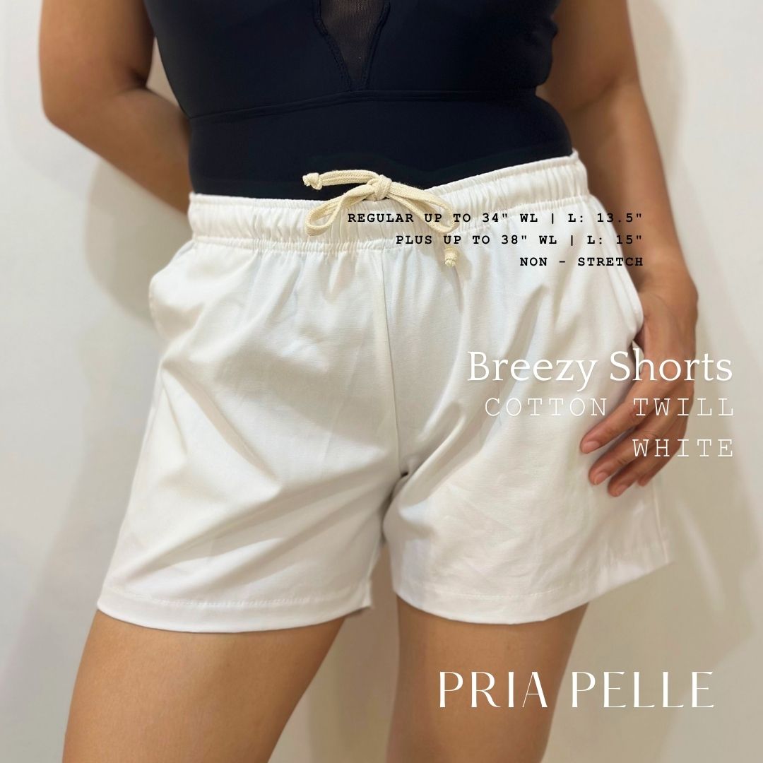 Pria Pelle Easy Breezy Shorts - Premium Cotton Twill White | Regular & Plus Sizes | Non-Stretch