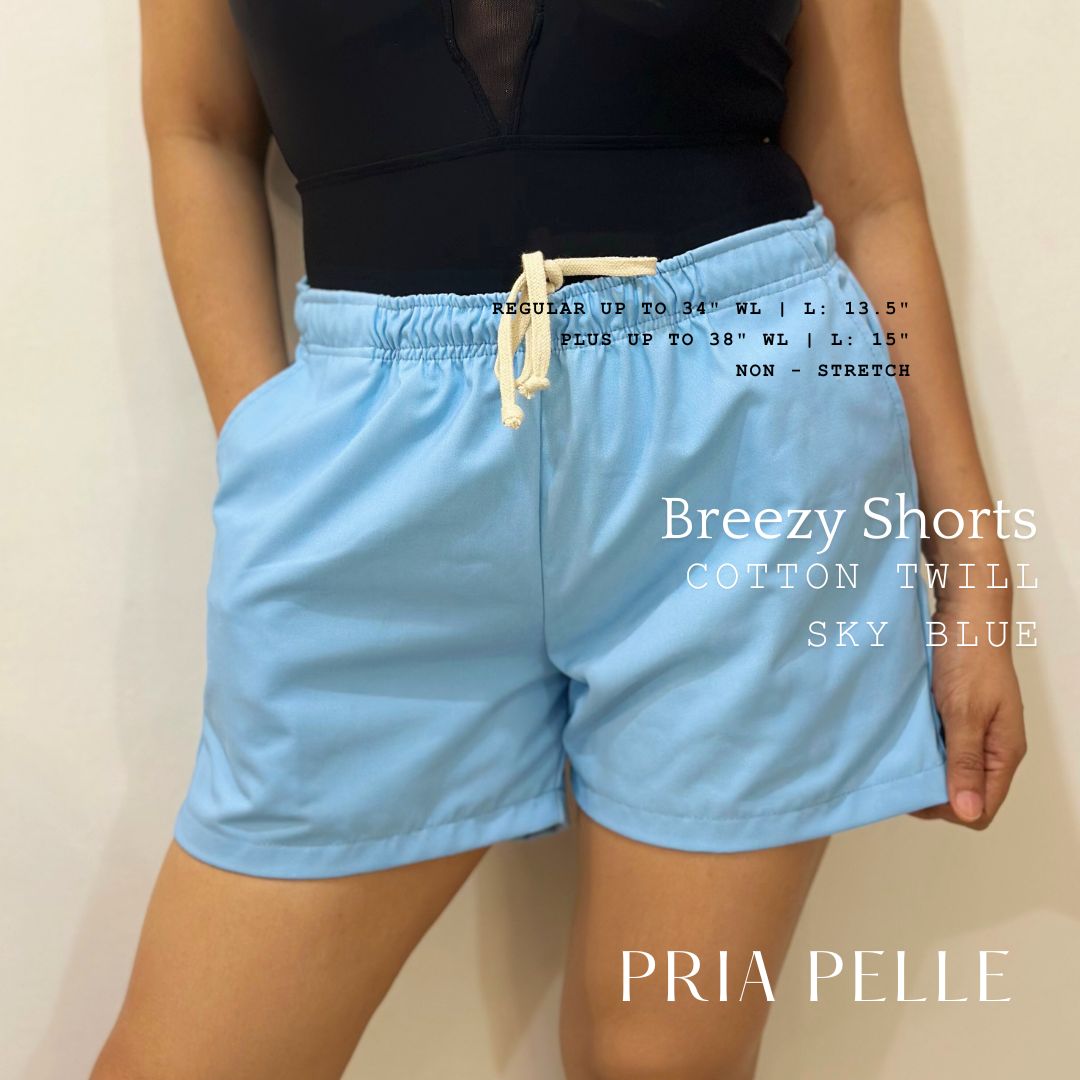 Pria Pelle Easy Breezy Shorts - Premium Cotton Twill Sky Blue | Regular & Plus Sizes | Non-Stretch