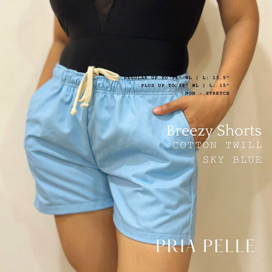 Pria Pelle Easy Breezy Shorts - Premium Cotton Twill Sky Blue | Regular & Plus Sizes | Non-Stretch