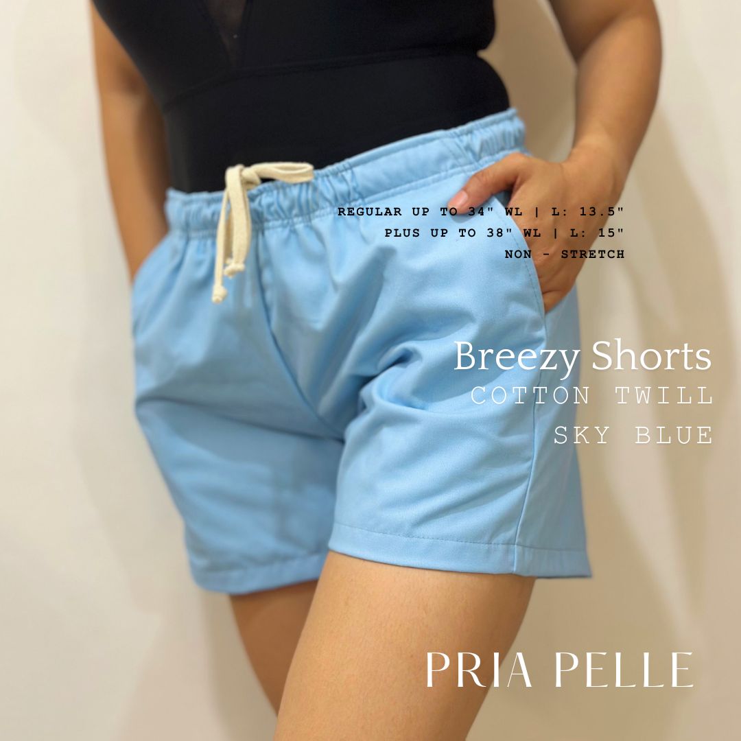 Pria Pelle Easy Breezy Shorts - Premium Cotton Twill Sky Blue | Regular & Plus Sizes | Non-Stretch